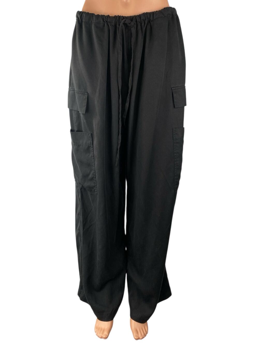 Reformation Women's Black Loose Parachute Baggy Trousers Utility Cargo Pants M